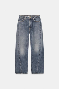 ZARA ДЖИНСЫ TRF BAGGY BALLOON СО СРЕДНЕЙ ПОСАДКОЙ, СИНИЙ