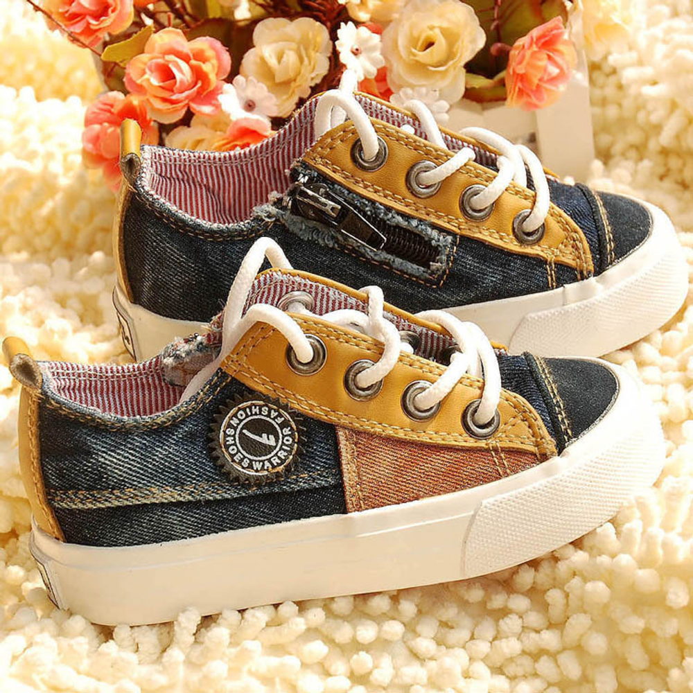 Кеды детские разноцветные с аппликацией на молнии и шнуровке