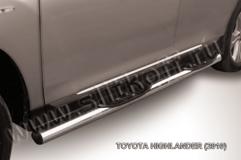 Пороги из нержавейки Toyota Highlander (2010-2013) d76 с проступями