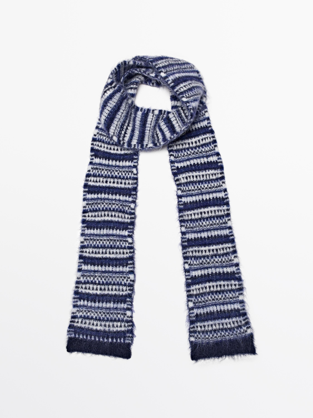 Massimo Dutti Жаккардовый шарф из тонкой смесовой альпаки, синий