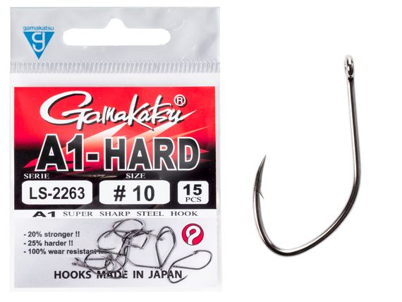 Крючки Gamakatsu A1 LS-2263 EYED HOOKS BLACK  разм. 10 15шт.