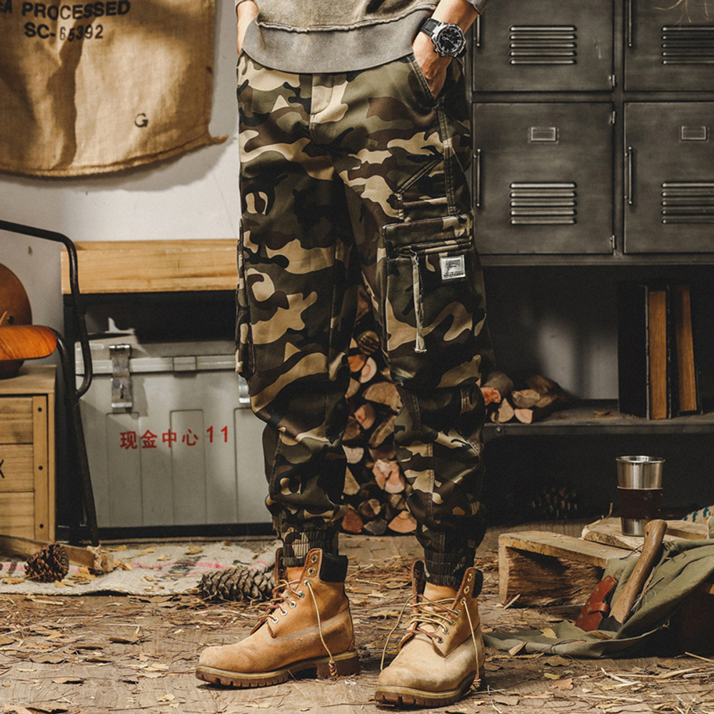 Американские камуфляжные повседневные брюки мужские весенне-осенние свободные прямые карманы, большие карманные тренды ретро десантники брюки