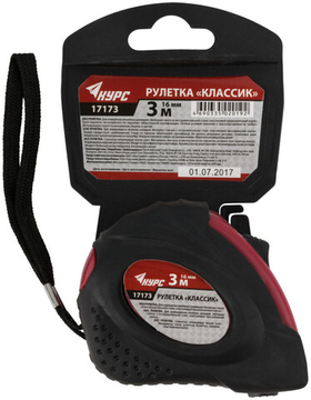 Рулетка прорезиненный корпус "Классик" 3 м x 16 мм КУРС 17173