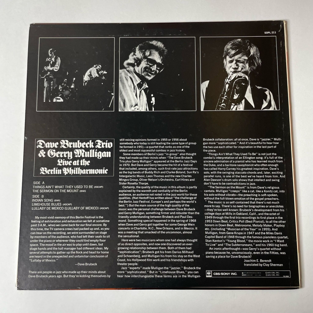 Винтажная виниловая пластинка LP Dave Brubeck Trio and Gerry Mulligan Live At The Berlin Philharmonic (Japan 1973) (No Obi)