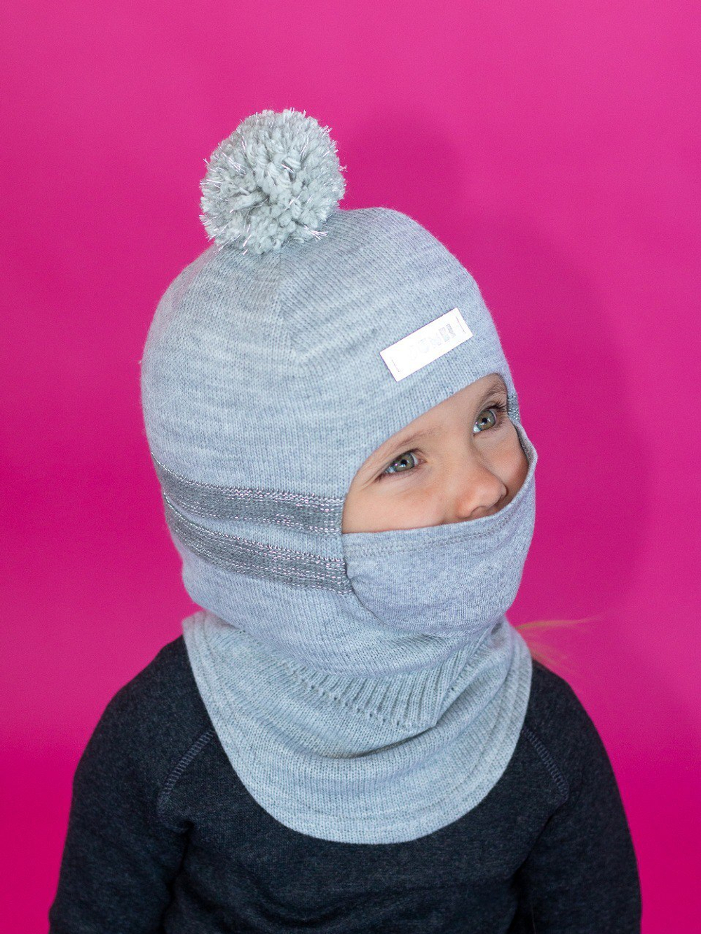 Шлем зимний вязаный (Серый меланж) с маской ГУФ