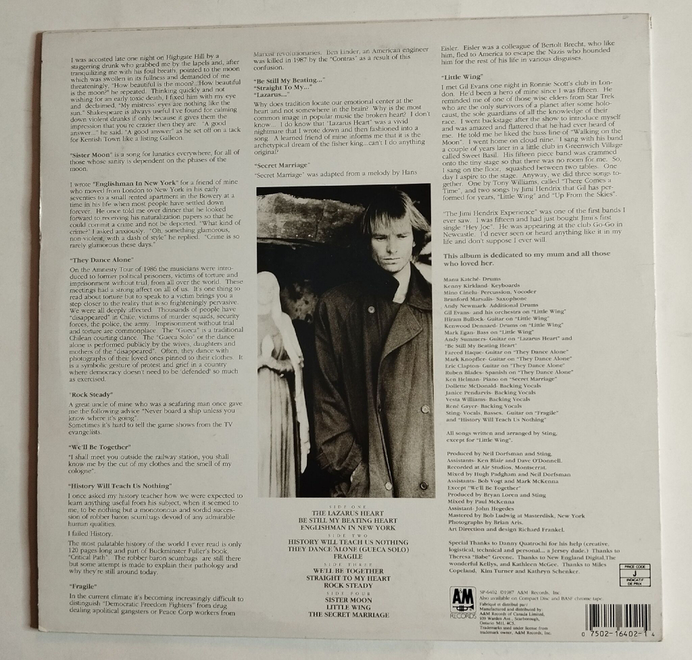 Винтажная виниловая пластинка LP Sting Nothing Like The Sun (Canada 1987)