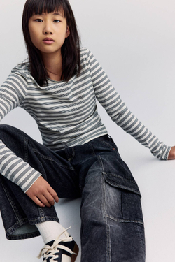 H&M Джинсы карго с широкими штанинами, темно-серый