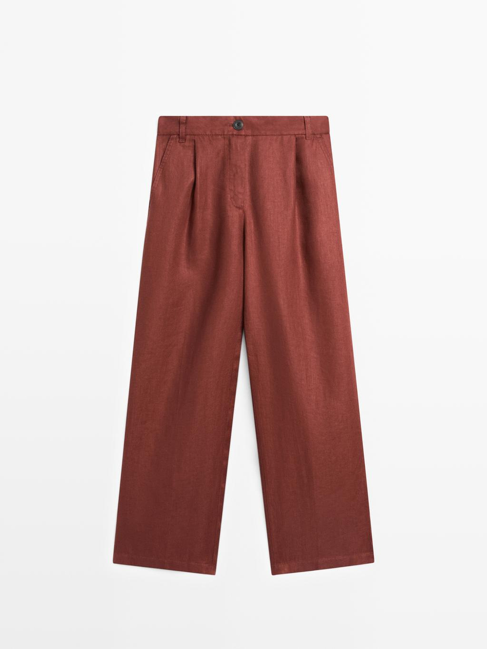 Massimo Dutti Широкие брюки на резинке из 100% льна, оранжевый