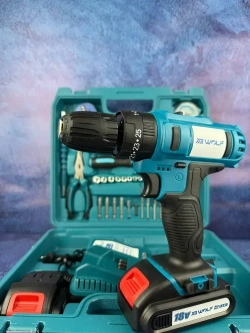 Дрель шуруповерт аккумуляторный TibWolf 18V 2 АКБ с набором инструментов 24 насадки и перчатки в наборе