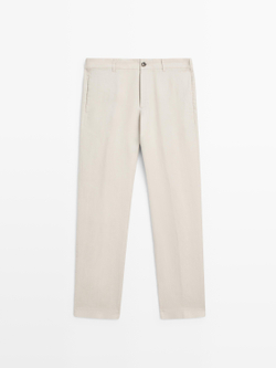 Massimo Dutti Зауженные льняные брюки, бежевый