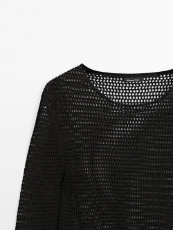 Massimo Dutti Свитер ажурной вязки с длинными рукавами, черный