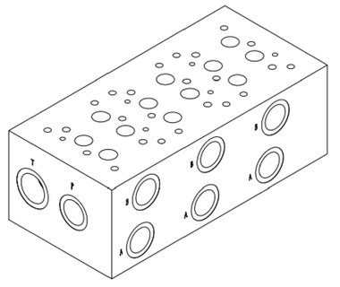 EM208/3Y - Плита для распределителей и клапанов Ду25, трехместная, ISO 4401-08 / CETOP08, P-A-B= G1"1/4, T=G1"1/2, M-MA-MB=G1/4", сбоку