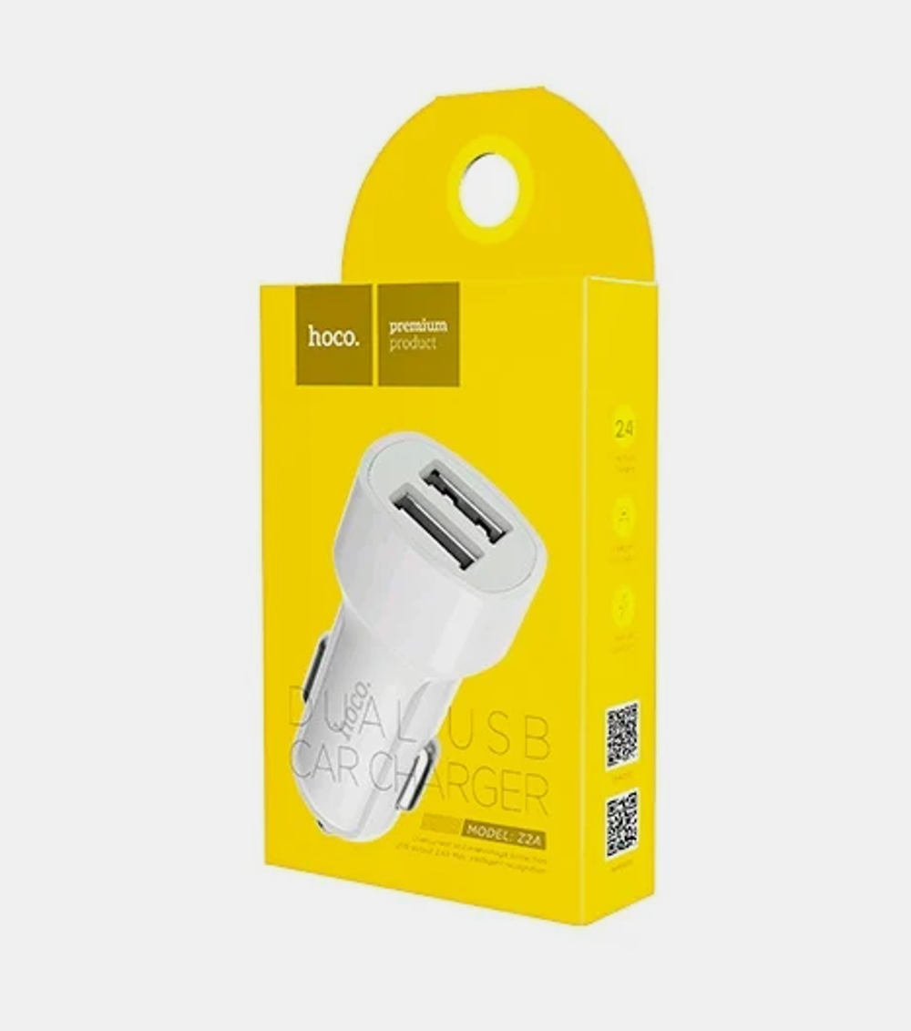 Автомобильный адаптер питания HOCO Z2A 2USB (белый)