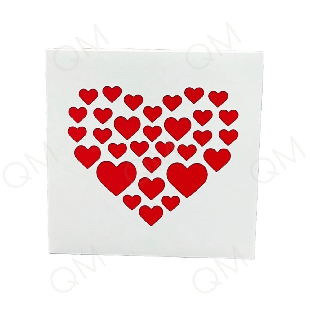 Коробка для клубники в шоколаде бело-красная с сердечками 200*200*40 мм, 25шт