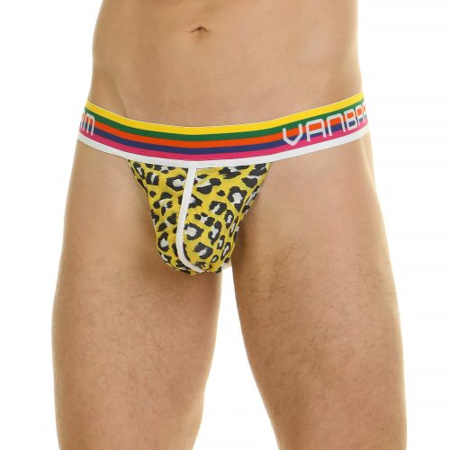 Мужские трусы тонги желтые с леопардовым принтом Van Baam 44740