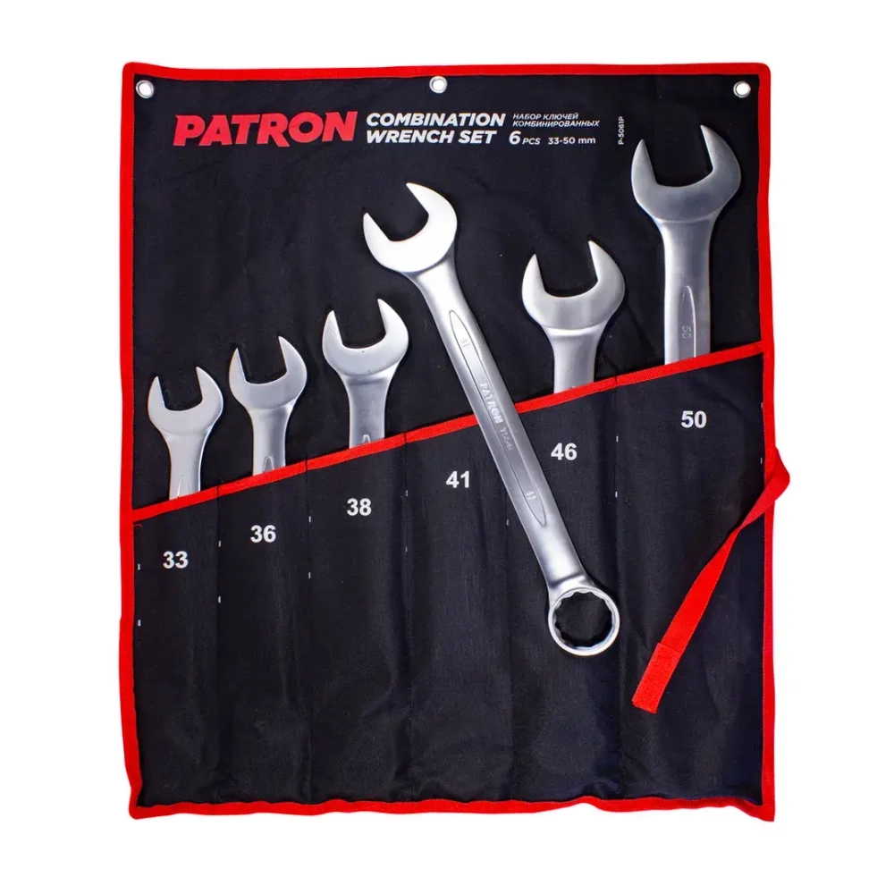 Набор ключей комбинированных 6 пр (33,36,38,41,46,50мм), на полотне PATRON P-5061P