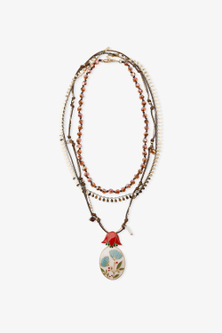 ZARA НАБОР ИЗ 3 ОЖЕРЕЛИЙ С БУСИНАМИ И ЦВЕТАМИ, ЗОЛОТИСТЫЙ