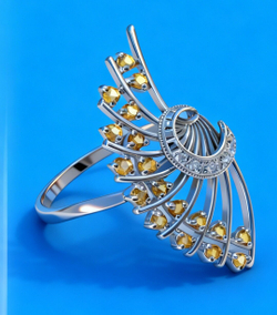 Ювелирное кольцо из серебра 925 пробы,вставка цитрин,фианиты,размер 19