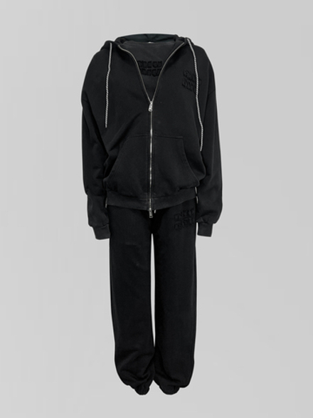 Костюм 77707 однотонный из брюк на резинке толстовки и укороченного топа