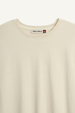 ZARA ФУТБОЛКА СВОБОДНОГО КРОЯ, ЭКРЮ