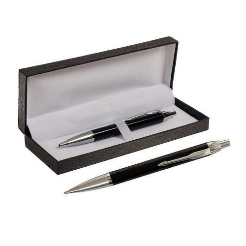 Ручка подарочная шариковая в кожзам футляре автоматическая ПБ IM, корпус черный/сереб  9129057