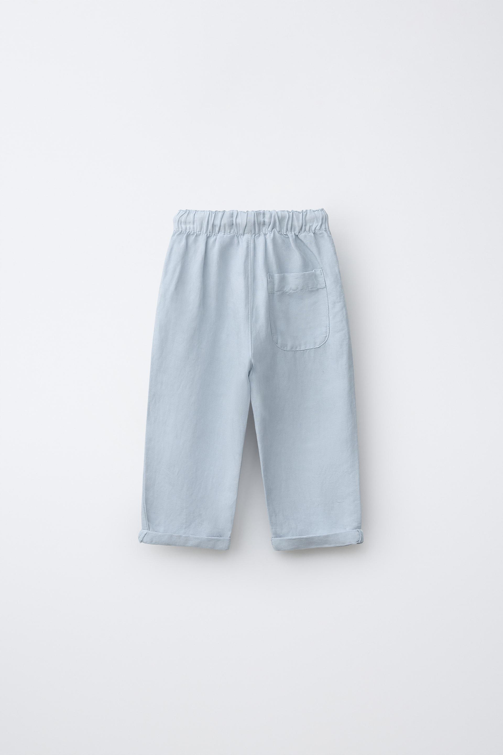 ZARA БРЮКИ СТРУЯЩЕГОСЯ КРОЯ ИЗ СМЕСОВОГО ЛЬНА, ГОЛУБОЙ