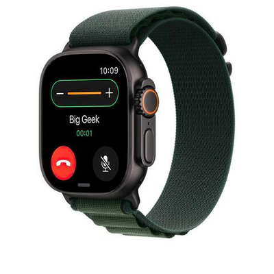 Браслет Apple Alpine Loop, тёмно-зелёный с чёрной пряжкой, для Apple Watch 44, 45, 46 мм и Ultra 2–3 (дизайн 2024) Браслет «Гора» из переработанного полиэстера с G-образной застёжкой из титана