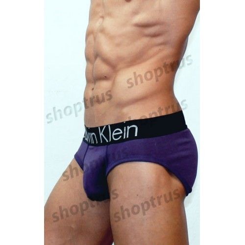 Мужские трусы брифы Calvin Klein Brief фиолетовые с черной резинкой