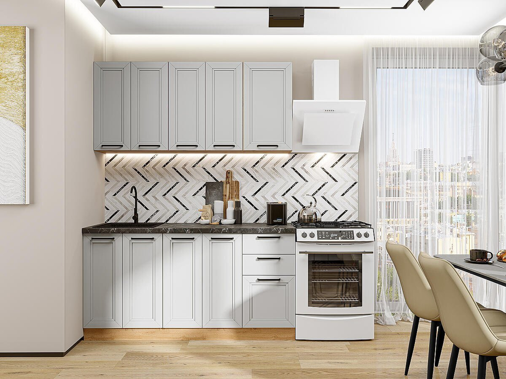 Прямая модульная кухня Нео-01 Grey Silk - Дуб Вотан 2140*1600*600