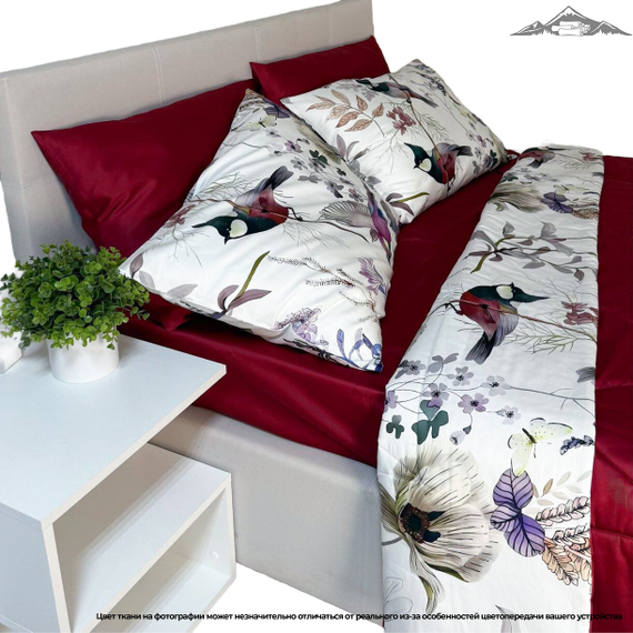 Мако-сатин 60s "Райские птицы" на светлом | ш.250 см | 120 г/м² | хлопок-100%