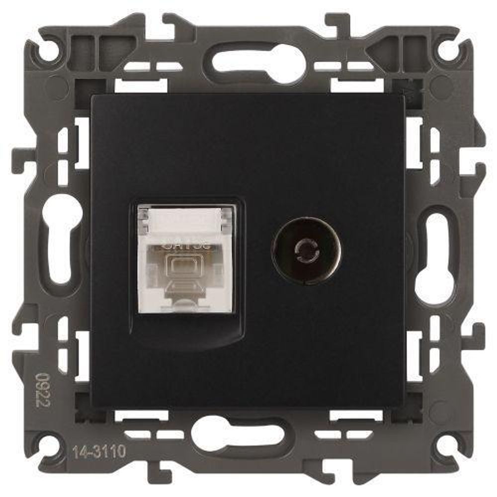 Розетка компьютерная + телевизионная 2-м Elegance 14-3110-05 RJ45 + TV IP20 механизм антрацит Эра Б0034318