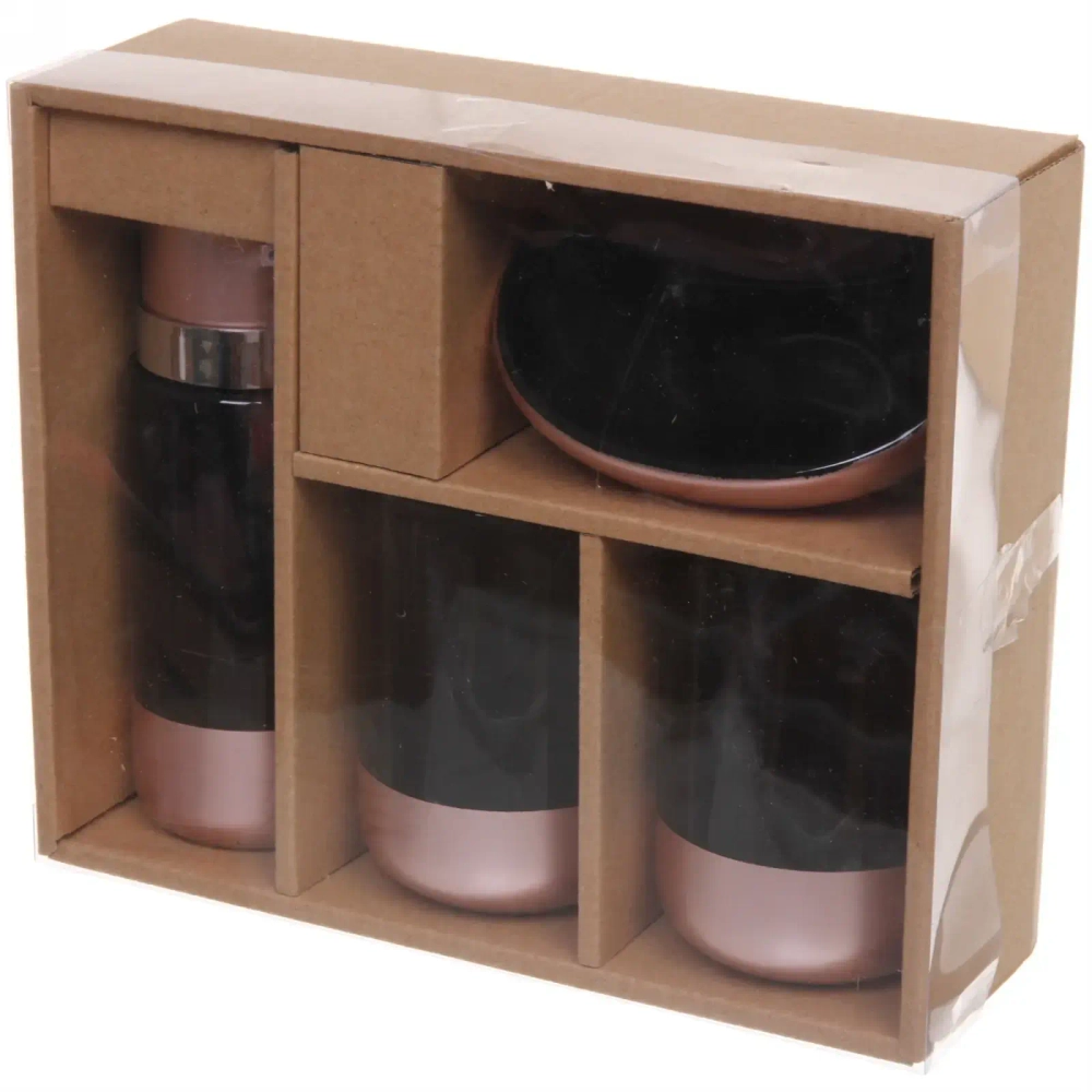 Набор для ванной из 4-х предметов керамический «Камилла» черный-розовое золото