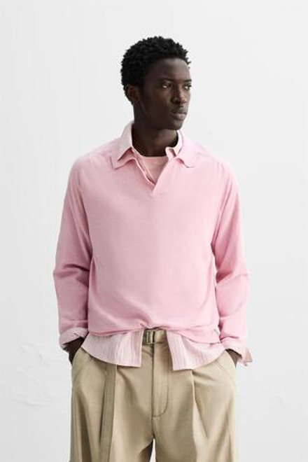 ZARA ЛЕГКОЕ ТРИКОТАЖНОЕ ПОЛО, РОЗОВЫЙ