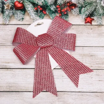 Бант на ёлку «Блестящие полосы» 17*23 см, Красный
