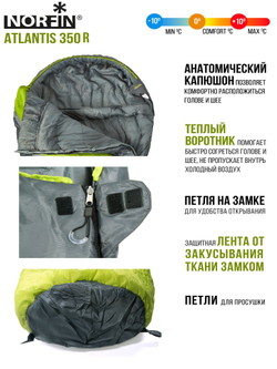 Мешок-кокон спальный Norfin ATLANTIS 350 R (молния справа)