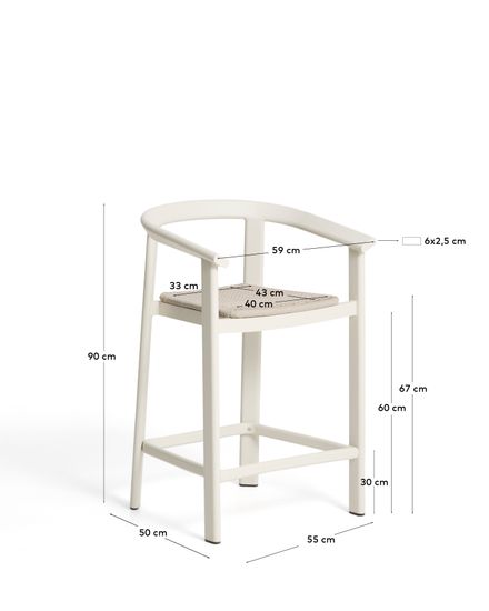Уличный полубарный стул Erice из алюминия и веревки цвета экрю, 75 см