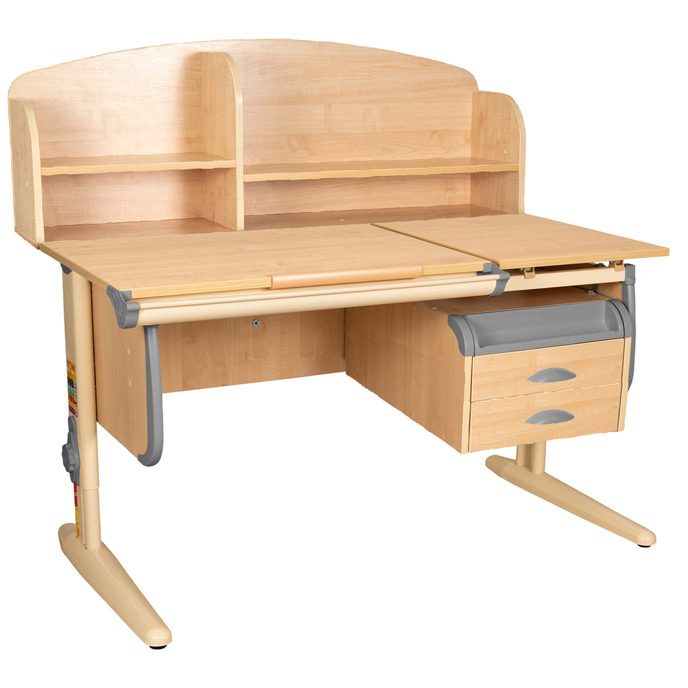 Растущая парта Дэми СУТ 25 с задней полкой СУТ.34.390 и навесной тумбой (1200×880 мм)