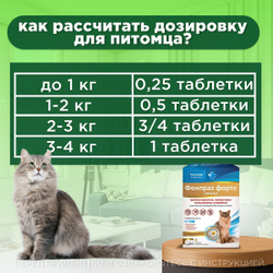 Таблетки от гельминтов и лямблий, профилактика дирофиляриоза для кошек Фенпраз Форте,6таб