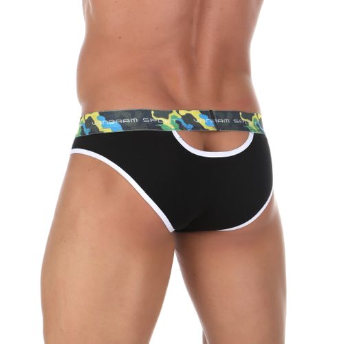 Мужские трусы слипы черные с вырезами Van Baam