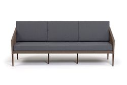 "Канны" диван 3-местный плетеный из роупа, каркас алюминий коричневый (RAL8016) муар, роуп коричневый круглый, ткань темно-серая 027