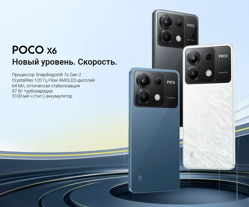 Смартфон Xiaomi POCO X6 12/256 ГБ RU, Dual nano SIM, белый
