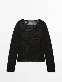 Massimo Dutti Свитер ажурной вязки с длинными рукавами, черный