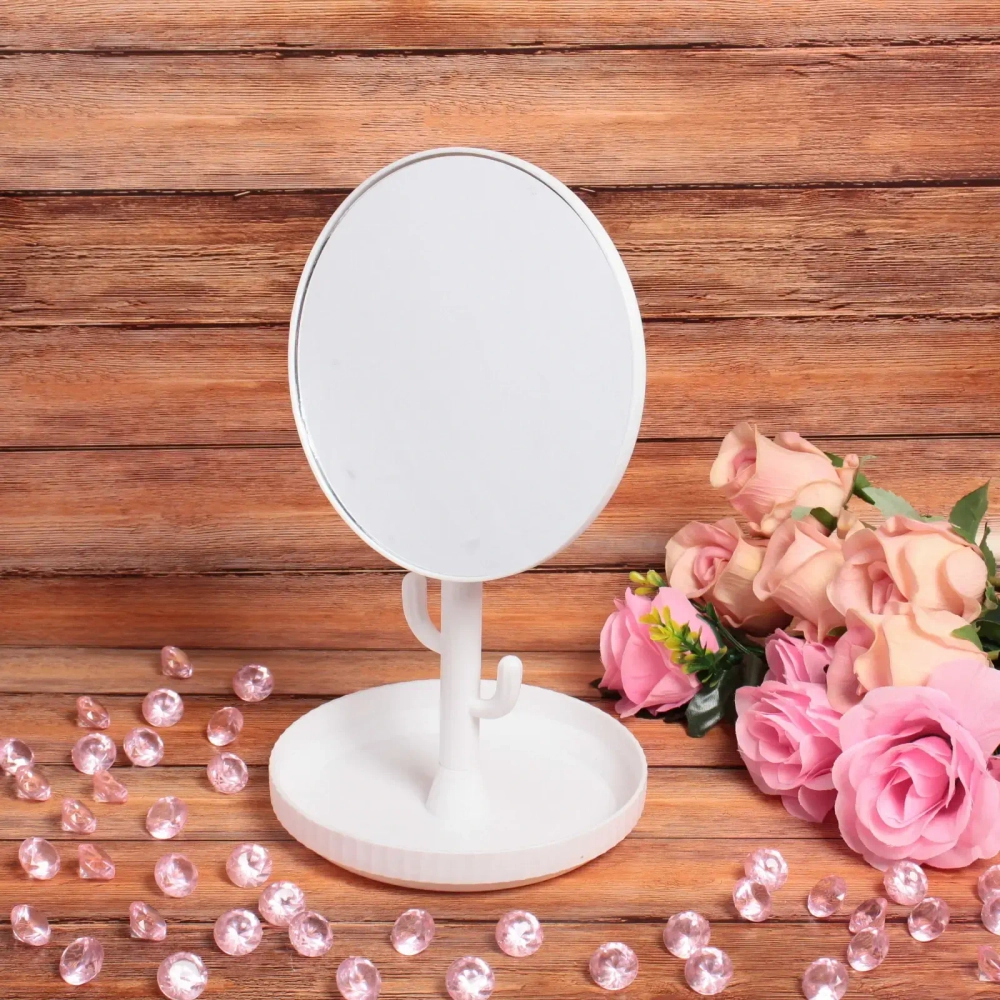 Зеркало настольное с органайзером «Kaktus», цвет белый, 17см