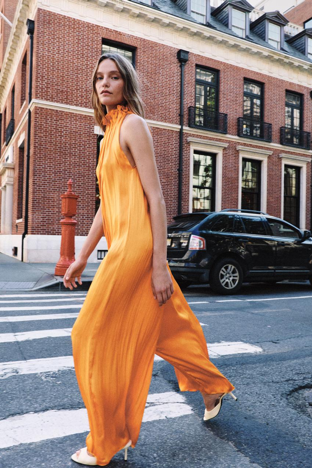 ZARA АТЛАСНЫЙ КОМБИНЕЗОН — ZW COLLECTION, ОРАНЖЕВЫЙ