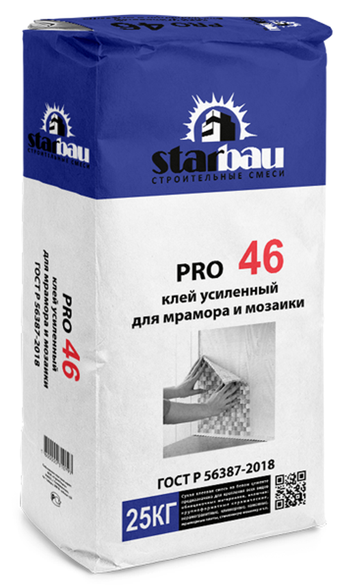 StarBau PRO 46 Клей белый усиленный для керамогранита и мозаики С2 ТЕ S1 (25 кг)