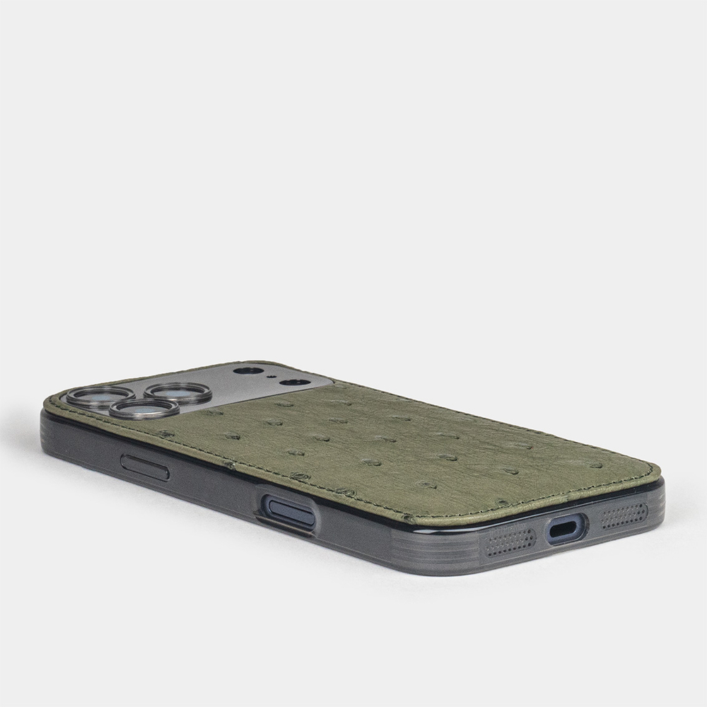 Чехол-накладка кожаная для iPhone 17 Pro Max, страус зеленого цвета