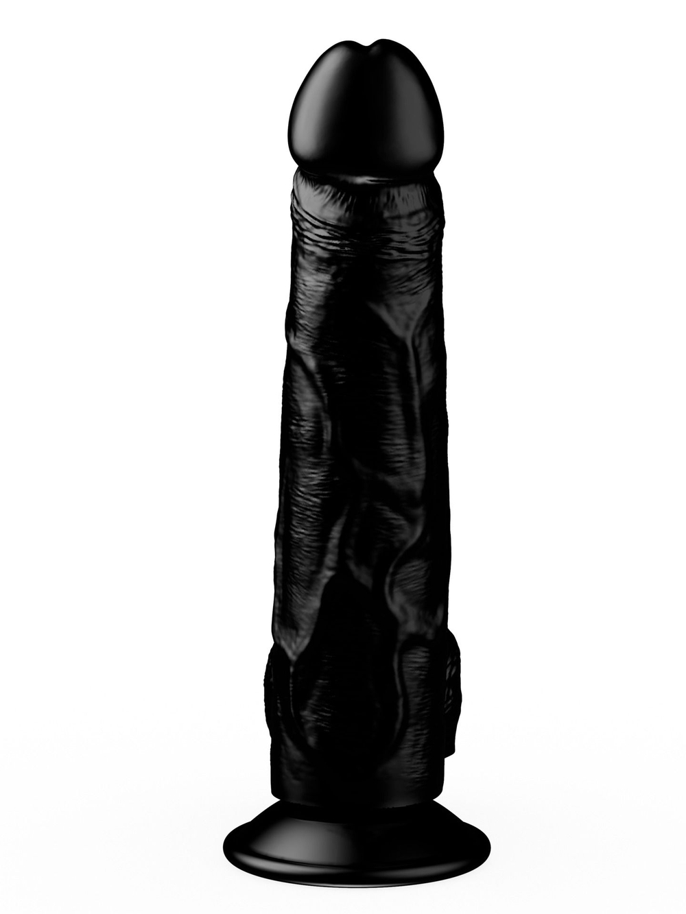 Фаллоимитатор с мошонкой на присоске чёрного цвета - 16,5 см. (Цвет: черный)