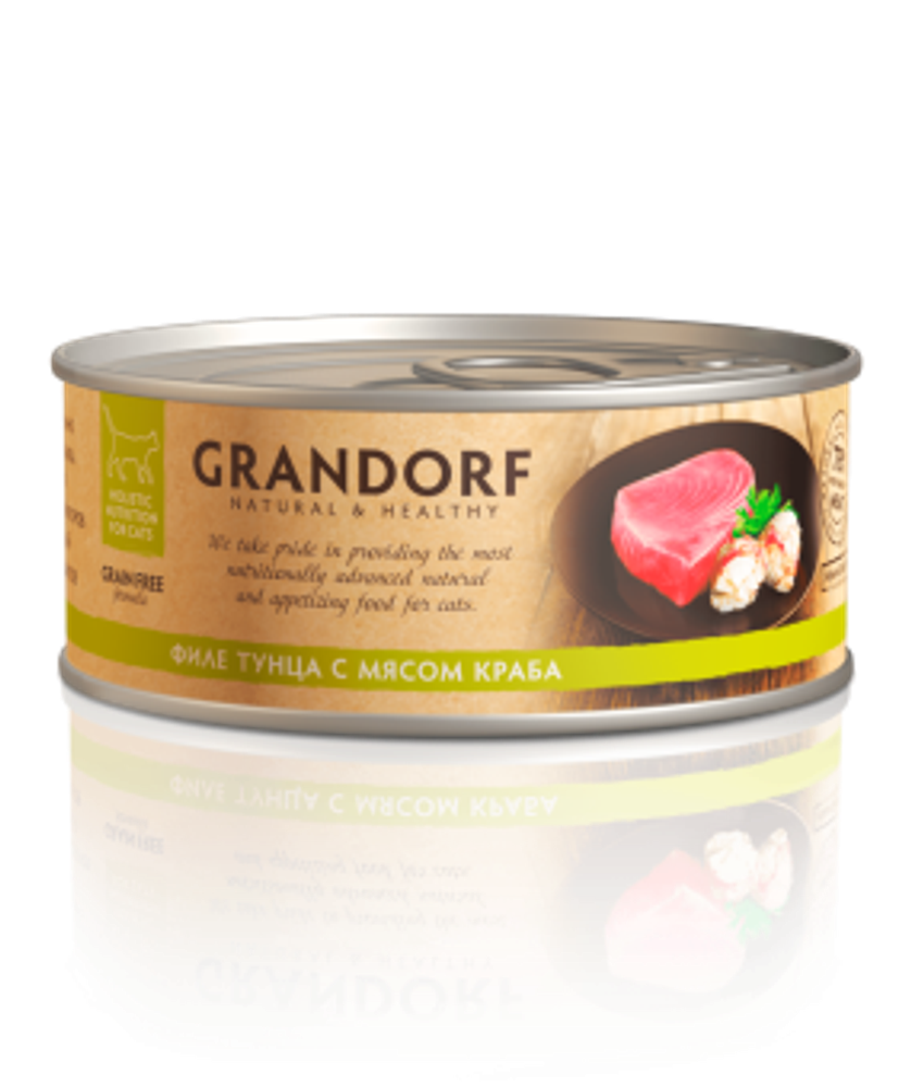 Grandorf 70г Влажный корм для кошек  Tuna &amp; Crab, беззерновой, филе тунца с мясом краба