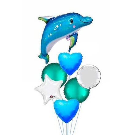 Фонтан шаров "Дельфин" с синими сердцами