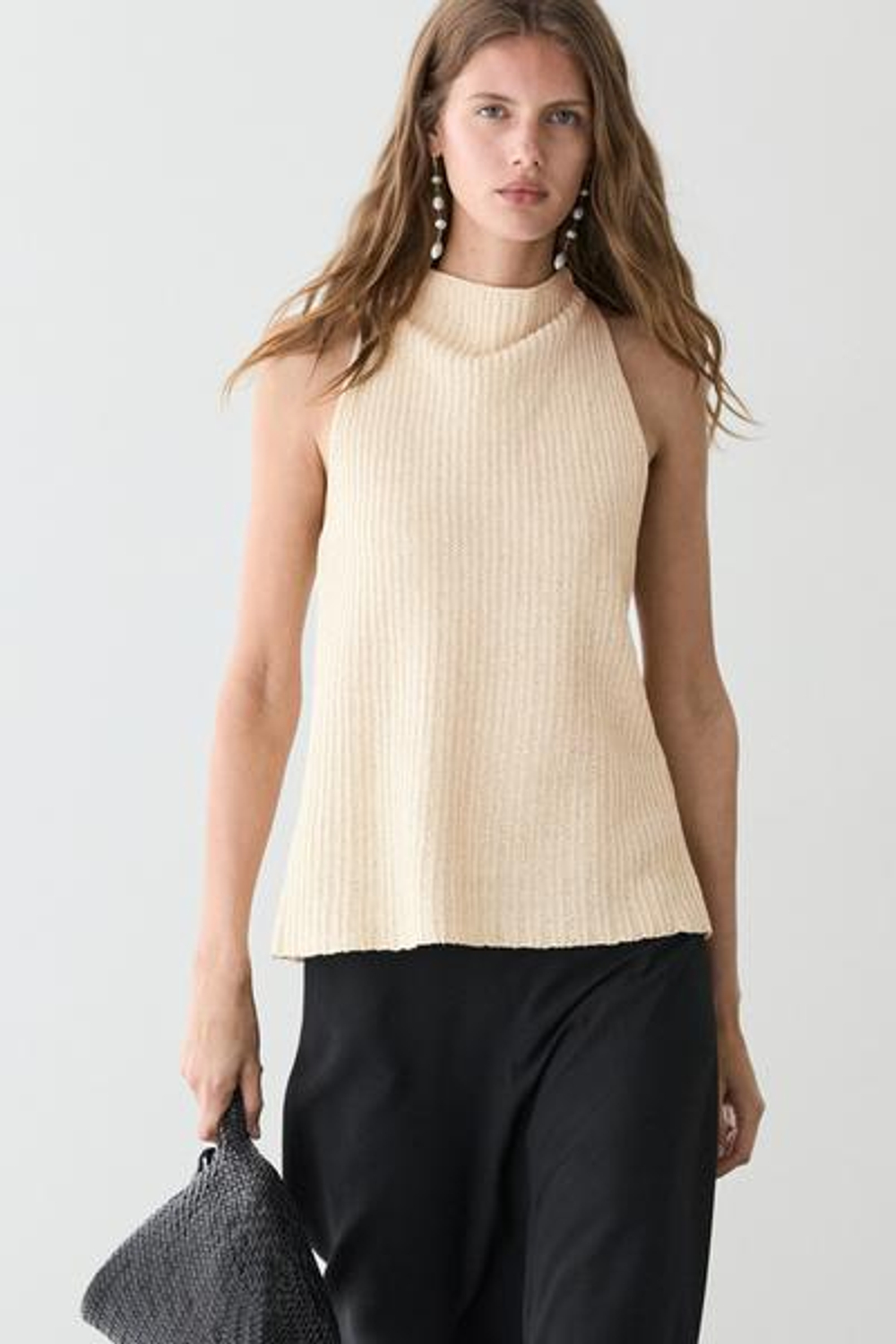 Massimo Dutti Трикотажный топ из смесового льна, ванильный